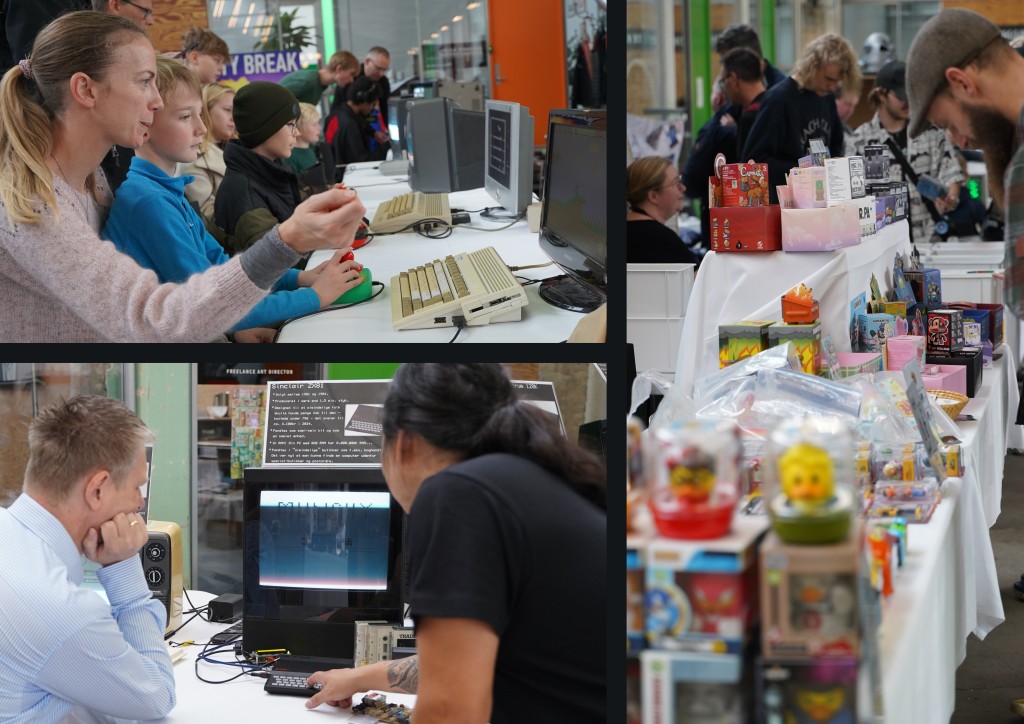 Stemningsbilleder fra Retro Game Days: der bliver spillet Amiga, Spectrum og kigget på figurer til salg